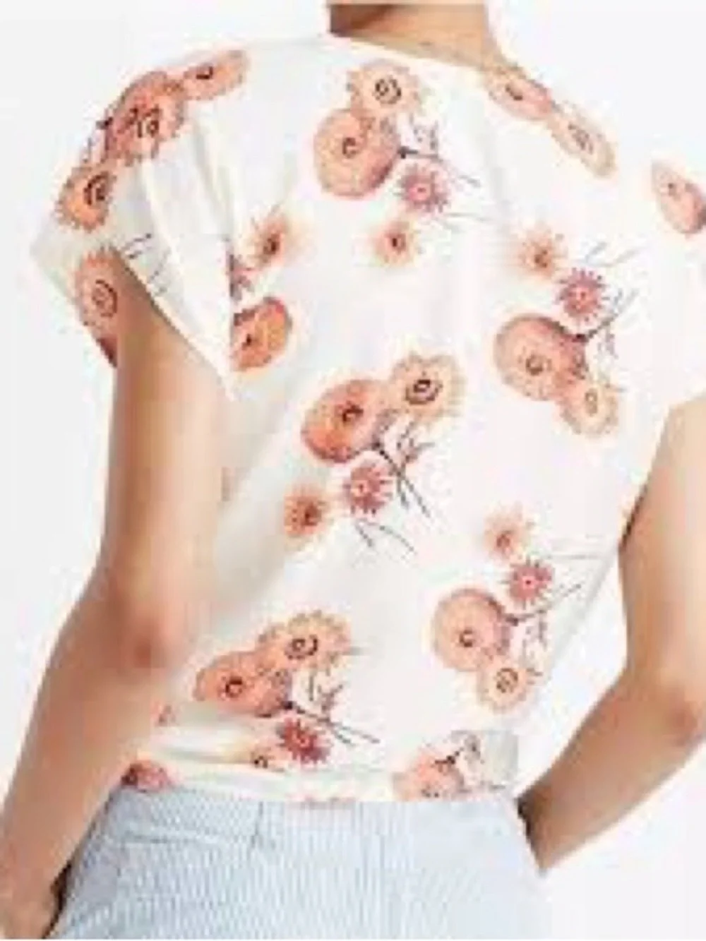 MADEWELL Floral Wrap V-Neck Short Sleeve Top - White with Coral Floral - Picture 2 of 8